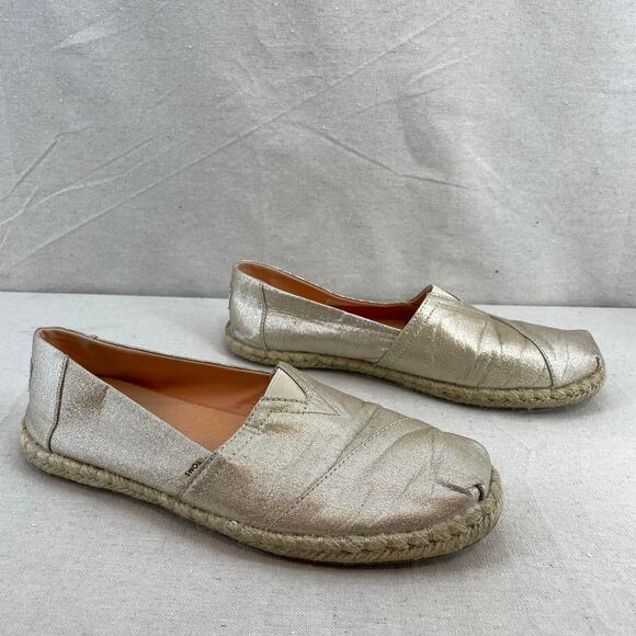 Toms Women Shoes Spanish Villa Light Gold Sparkle Woven Rope Size 9.5 - Picture 2 of 6